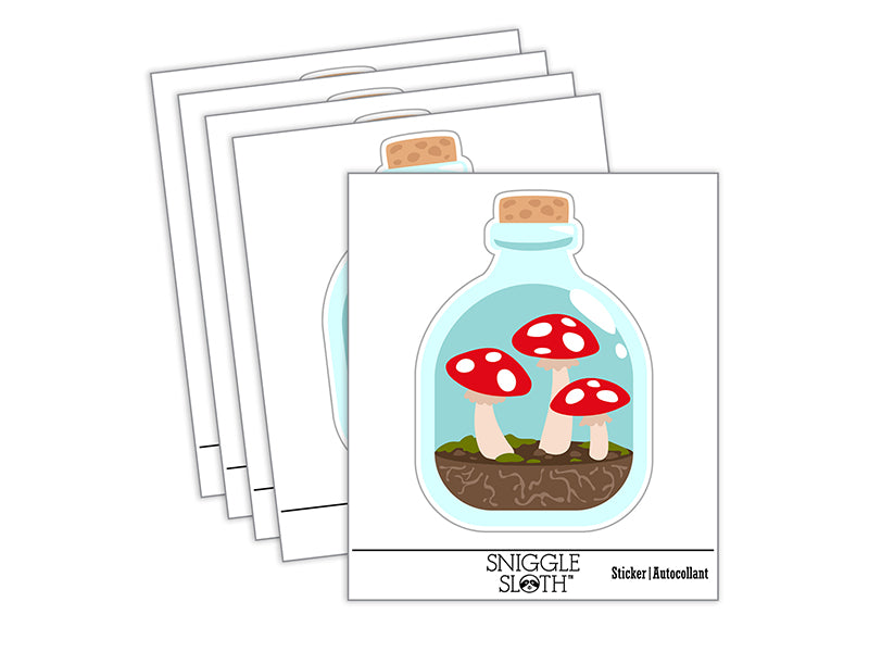 Glass Bottle Mushroom Dirt Terrarium Waterproof Vinyl Phone Tablet Laptop Water Bottle Sticker Set - 5 Pack