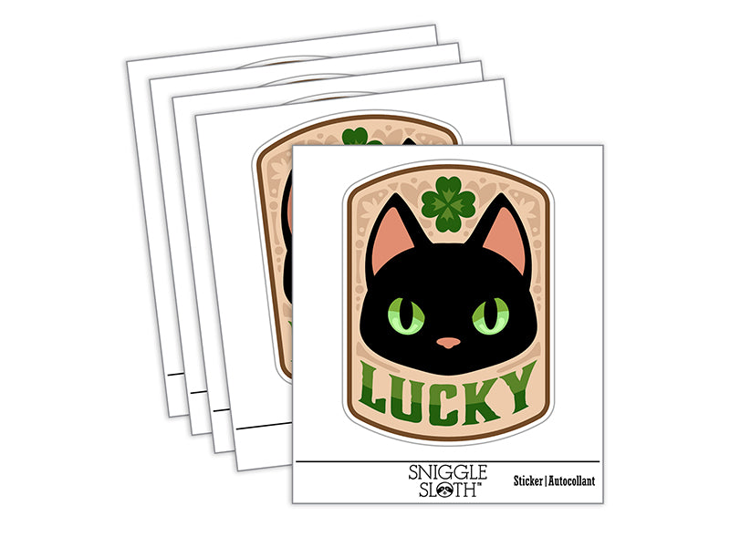 Lucky Black Cat with Clover Waterproof Vinyl Phone Tablet Laptop Water Bottle Sticker Set - 5 Pack