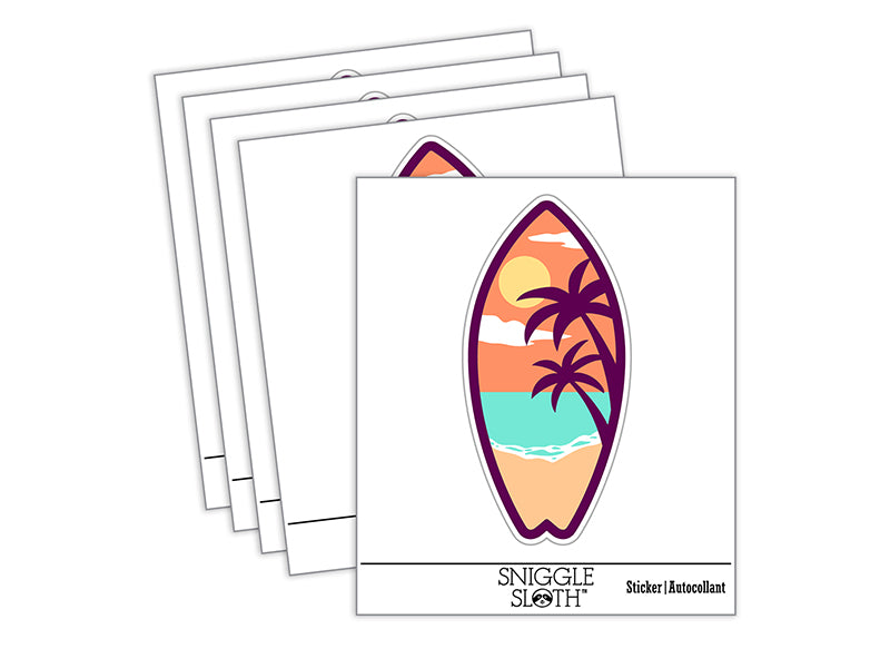 Tropical Beach Surfboard Hawaii Waterproof Vinyl Phone Tablet Laptop Water Bottle Sticker Set - 5 Pack