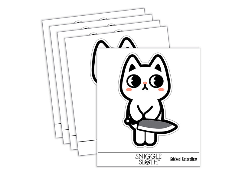 Cute Pocket Cat with Knife Waterproof Vinyl Phone Tablet Laptop Water Bottle Sticker Set - 5 Pack