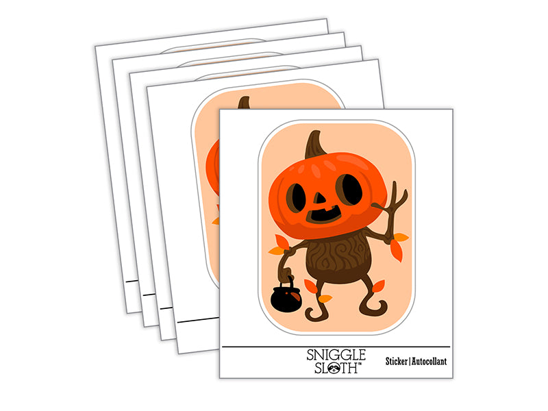 Fall Pumpkin Boy Halloween Jack O Lantern Waterproof Vinyl Phone Tablet Laptop Water Bottle Sticker Set - 5 Pack
