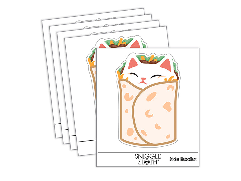 Purrito Cat Burrito Tortilla Wrap Waterproof Vinyl Phone Tablet Laptop Water Bottle Sticker Set - 5 Pack
