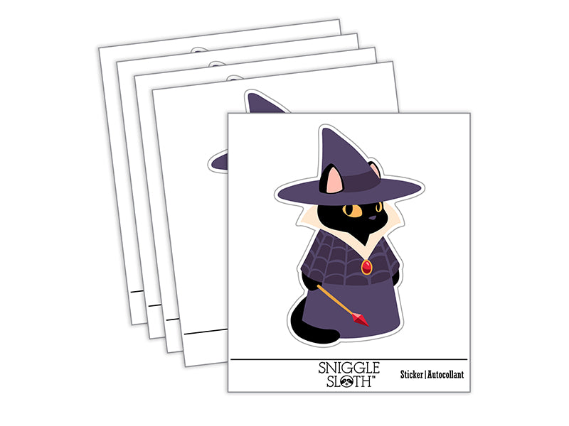 Witch Cat with Wand Halloween Waterproof Vinyl Phone Tablet Laptop Water Bottle Sticker Set - 5 Pack