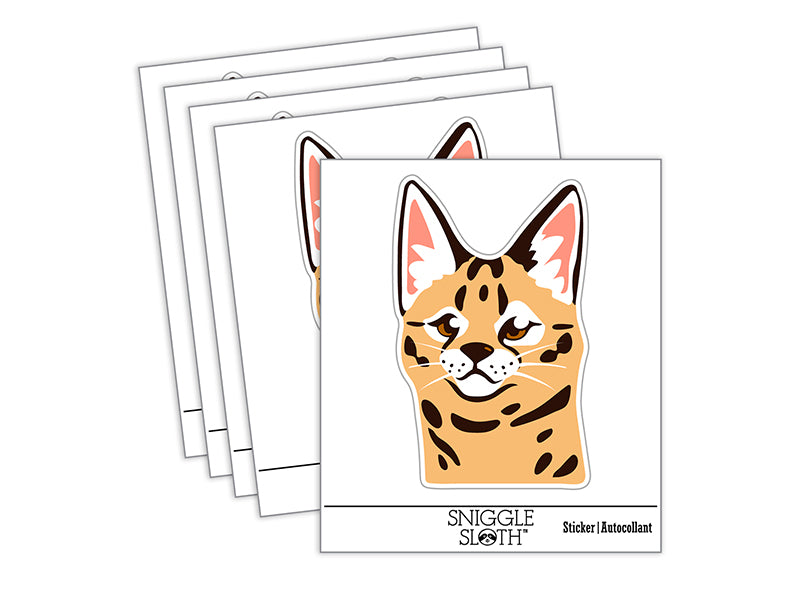 Curious Savannah Cat Serval Waterproof Vinyl Phone Tablet Laptop Water Bottle Sticker Set - 5 Pack