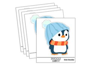 Cute Penguin with Big Hat Beanie Waterproof Vinyl Phone Tablet Laptop Water Bottle Sticker Set - 5 Pack