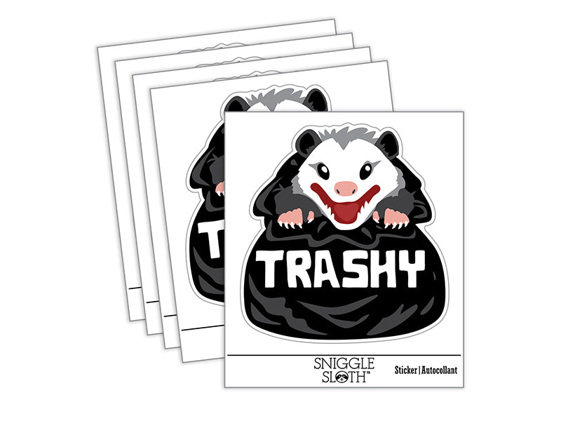 Trashy Opossum in Trash Garbage Bag Waterproof Vinyl Phone Tablet Laptop Water Bottle Sticker Set - 5 Pack