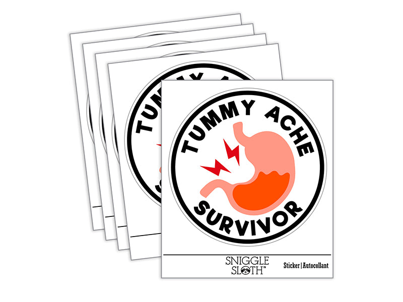 Tummy Ache Survivor Merit Badge Waterproof Vinyl Phone Tablet Laptop Water Bottle Sticker Set - 5 Pack