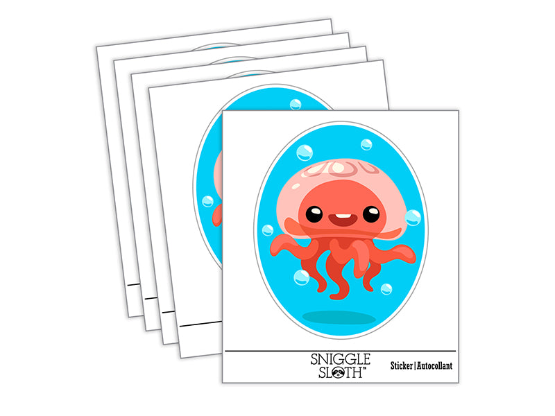 Adorable Floating Jellyfish Bubbles Waterproof Vinyl Phone Tablet Laptop Water Bottle Sticker Set - 5 Pack