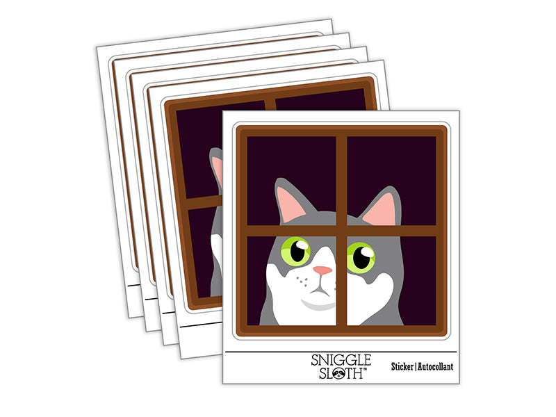 Cat Staring Out Window Waterproof Vinyl Phone Tablet Laptop Water Bottle Sticker Set - 5 Pack