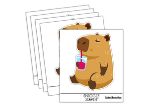 Chill Capybara Drinking Juice Waterproof Vinyl Phone Tablet Laptop Water Bottle Sticker Set - 5 Pack