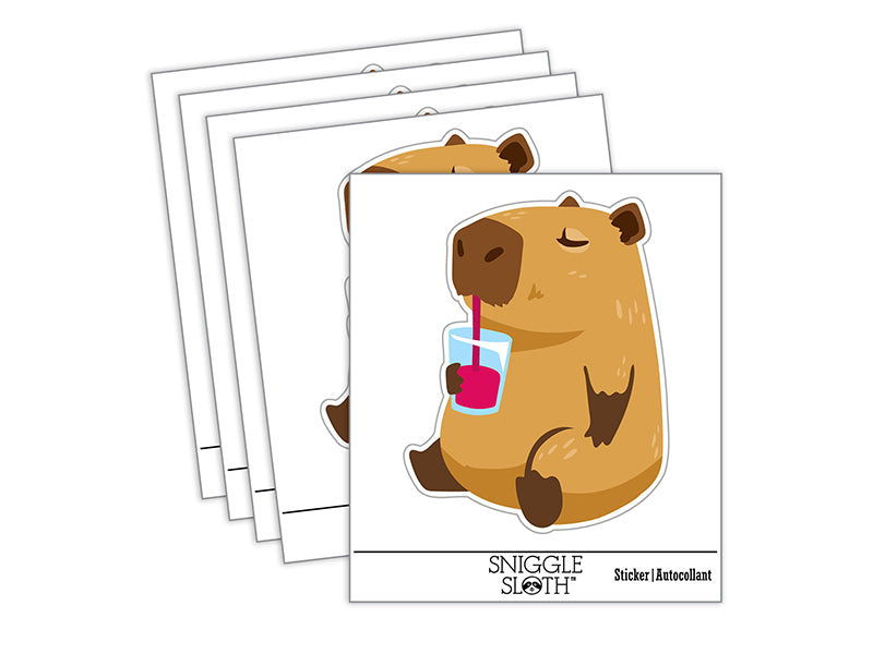 Chill Capybara Drinking Juice Waterproof Vinyl Phone Tablet Laptop Water Bottle Sticker Set - 5 Pack