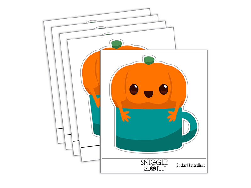 Cute Pumpkin Spice In Mug Coffee Waterproof Vinyl Phone Tablet Laptop Water Bottle Sticker Set - 5 Pack