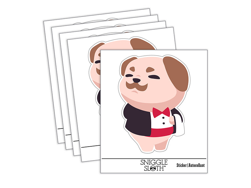 Gentleman Pug with Tuxedo Bowtie Waterproof Vinyl Phone Tablet Laptop Water Bottle Sticker Set - 5 Pack