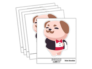 Gentleman Pug with Tuxedo Bowtie Waterproof Vinyl Phone Tablet Laptop Water Bottle Sticker Set - 5 Pack