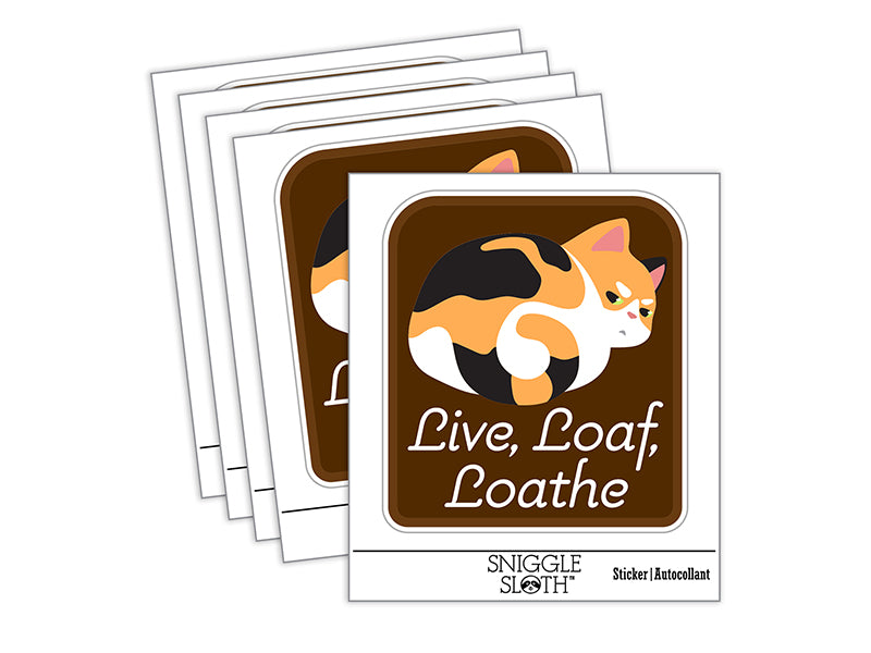 Live Loaf Loathe Funny Cat Grumpy Waterproof Vinyl Phone Tablet Laptop Water Bottle Sticker Set - 5 Pack