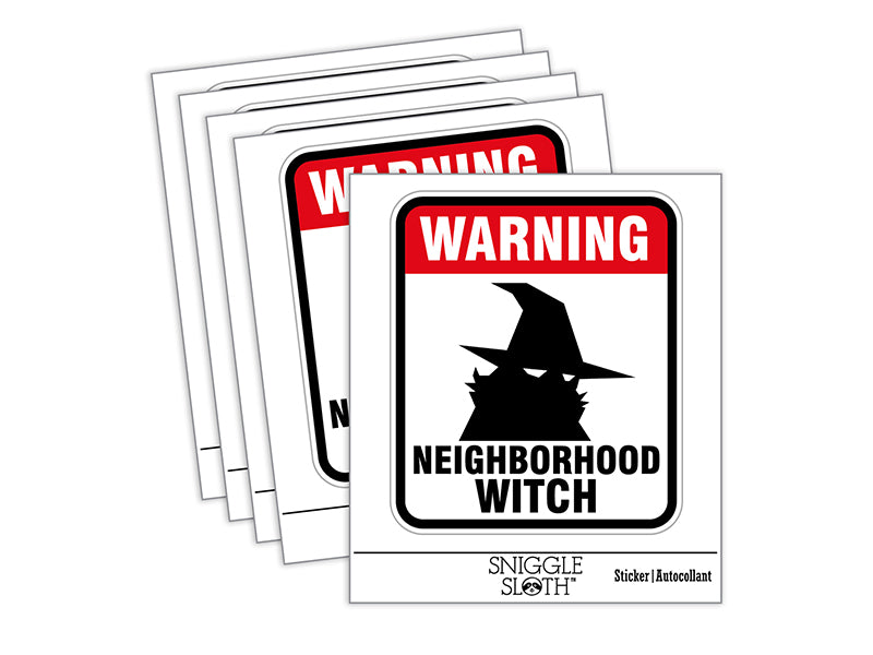 Warning Neighborhood Witch Halloween Sign Waterproof Vinyl Phone Tablet Laptop Water Bottle Sticker Set - 5 Pack