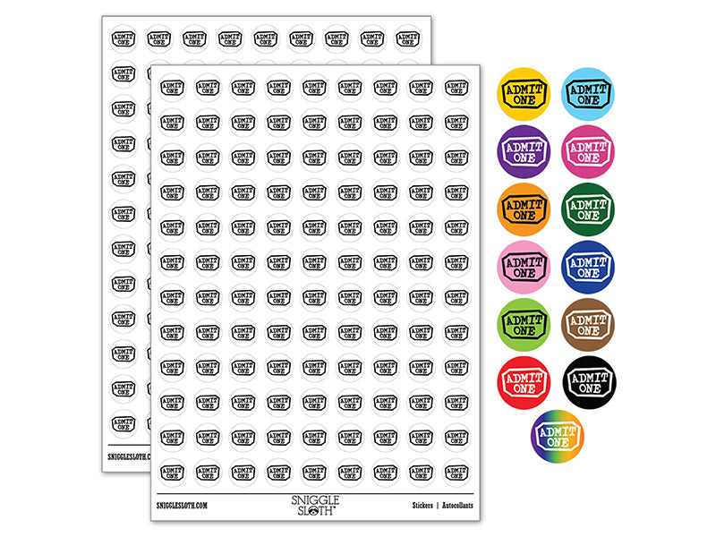 Admit One Movie Theater Ticket 0.50" Round Sticker Pack