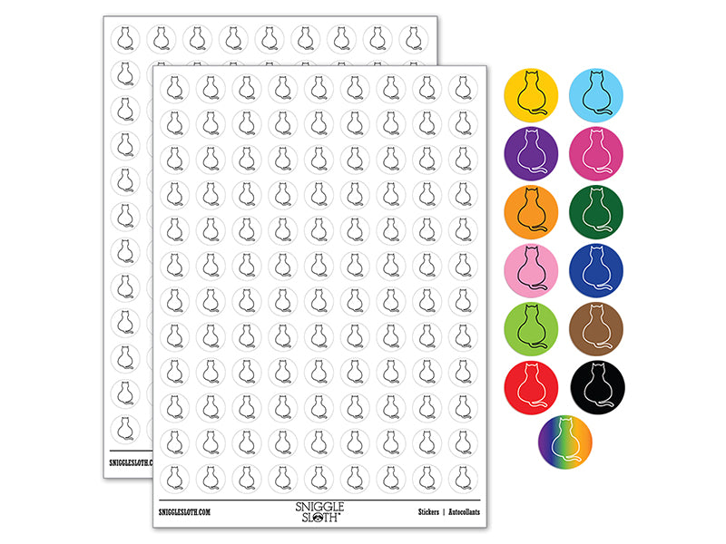 Cat Sitting Back Outline 200+ 0.50" Round Stickers