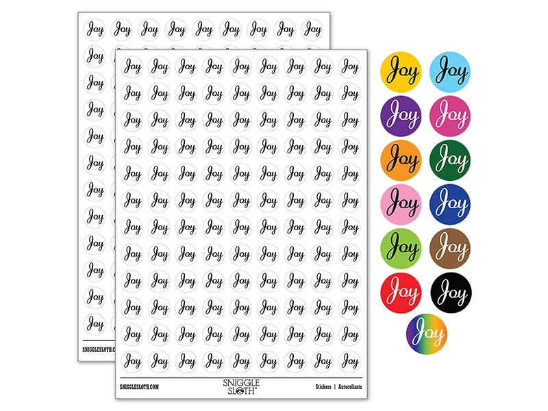 Joy Cursive Text 0.50" Round Sticker Pack