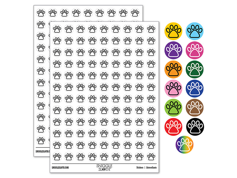 Paw Print Outline Dog Cat 200+ 0.50" Round Stickers