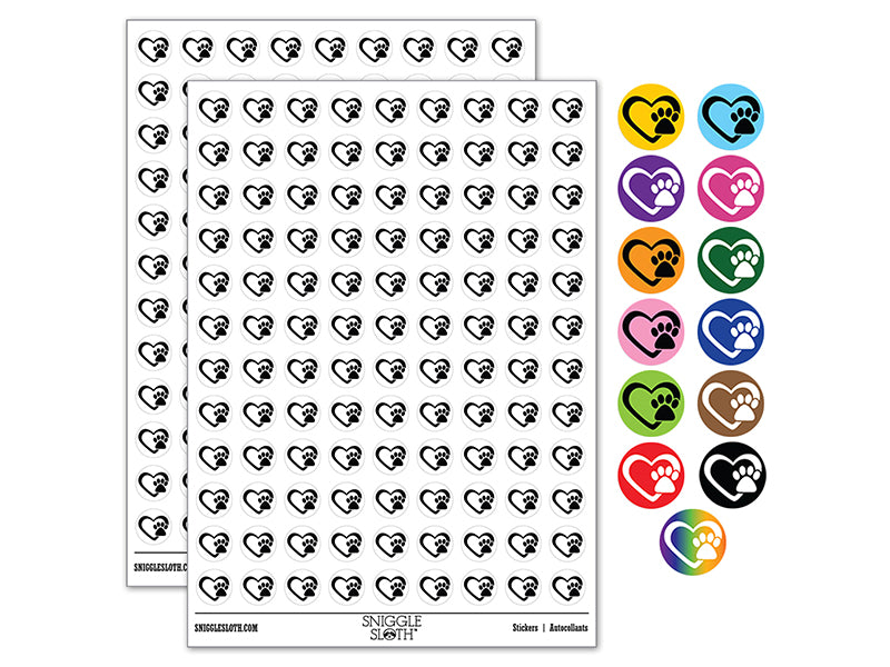 Heart with Paw Print 200+ 0.50" Round Stickers