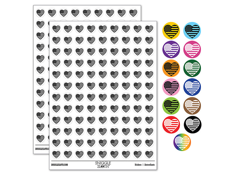Heart Shaped American Flag United States of America USA 0.50" Round Sticker Pack