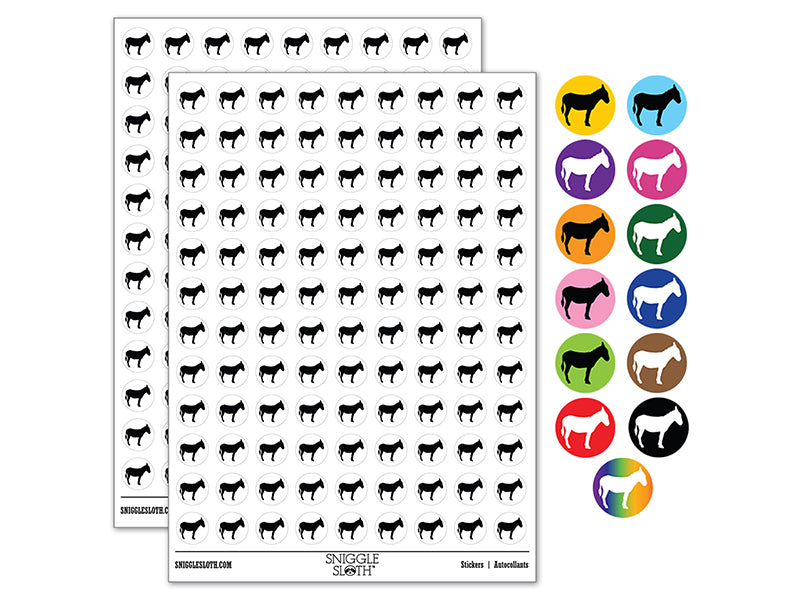 Donkey Silhouette Solid 0.50" Round Sticker Pack