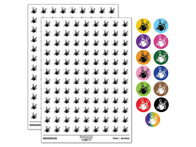 Bowling Ball Knocking Down Pins 0.50" Round Sticker Pack