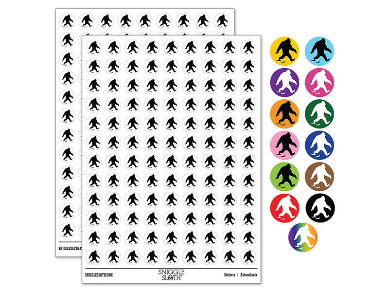 Bigfoot Sasquatch Walking with Footprint Trail 200+ 0.50" Round Stickers