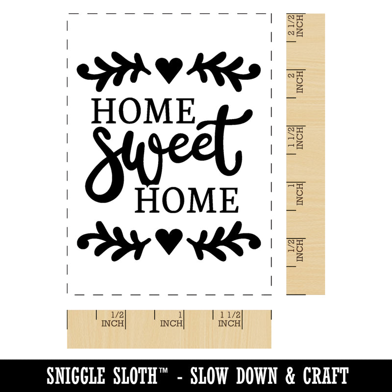 Home Sweet Home with Floral Hearts Rectangle Rubber Stamp for Stamping Crafting