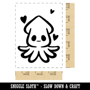 Cute Kawaii Squid with Hearts Sea Life Tentacles Rectangle Rubber Stamp for Stamping Crafting