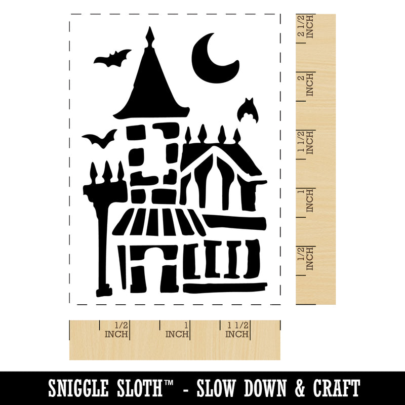 Spooky Haunted House Mansion Horror Halloween Rectangle Rubber Stamp for Stamping Crafting