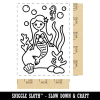 Mermaid Seahorse Under the Ocean Sea Shell Coral Rectangle Rubber Stamp for Stamping Crafting