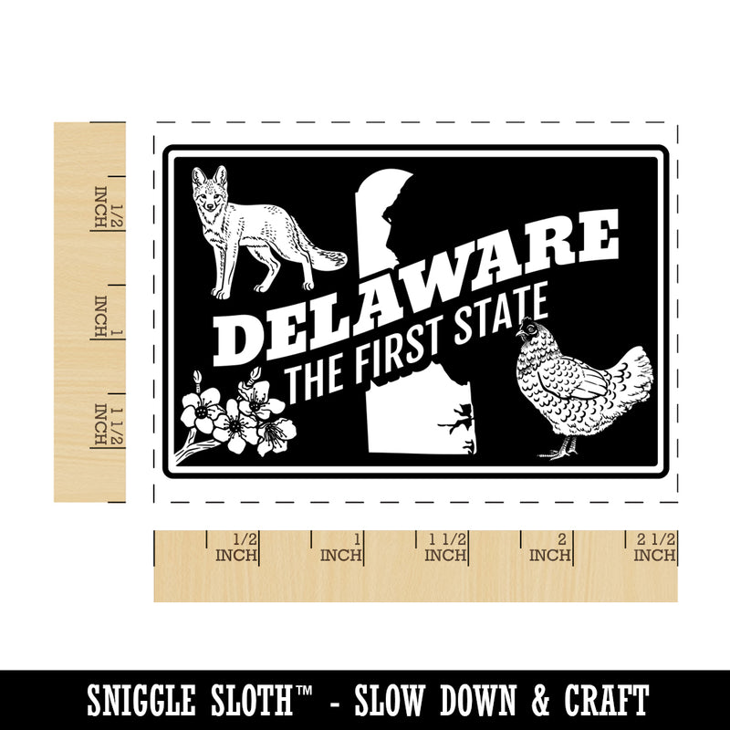 Delaware First Peach Blossom Grey Fox Blue Hen United States Rectangle Rubber Stamp for Stamping Crafting
