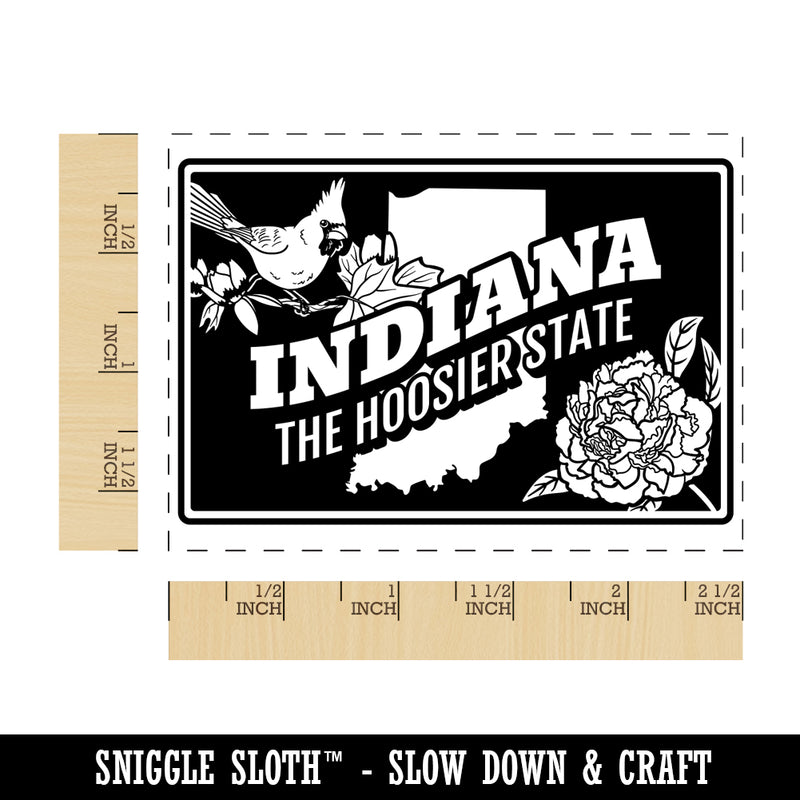 Indiana Hoosier Peony Cardinal Tulip Tree United States Rectangle Rubber Stamp for Stamping Crafting
