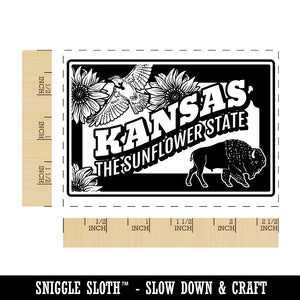 Kansas Sunflower Meadowlark Bison United States Rectangle Rubber Stamp for Stamping Crafting