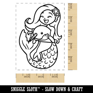Mermaid Hugging Baby Narwhal Rectangle Rubber Stamp for Stamping Crafting