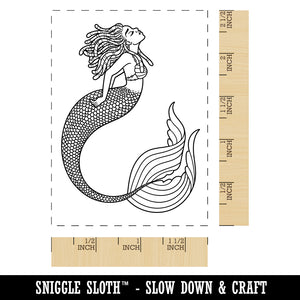 Mermaid with Dreadlocks Rectangle Rubber Stamp for Stamping Crafting