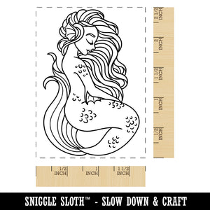 Mermaid with Wavy Hair Rectangle Rubber Stamp for Stamping Crafting