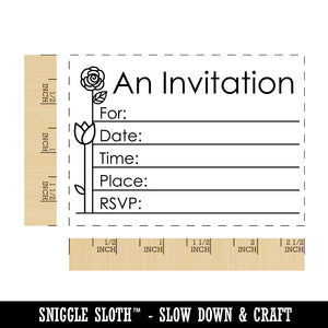 An Invitation Rose and Tulip RSVP Rectangle Rubber Stamp for Stamping Crafting