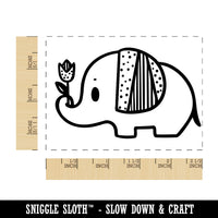 Baby Elephant Holding Tulip Rectangle Rubber Stamp for Stamping Crafting