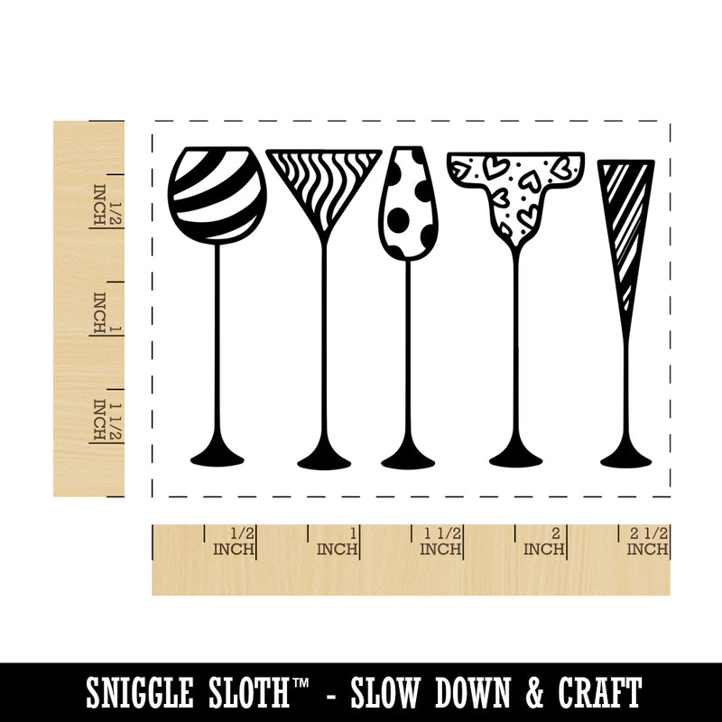 Cocktail Glasses Happy Hour Rectangle Rubber Stamp for Stamping Crafting