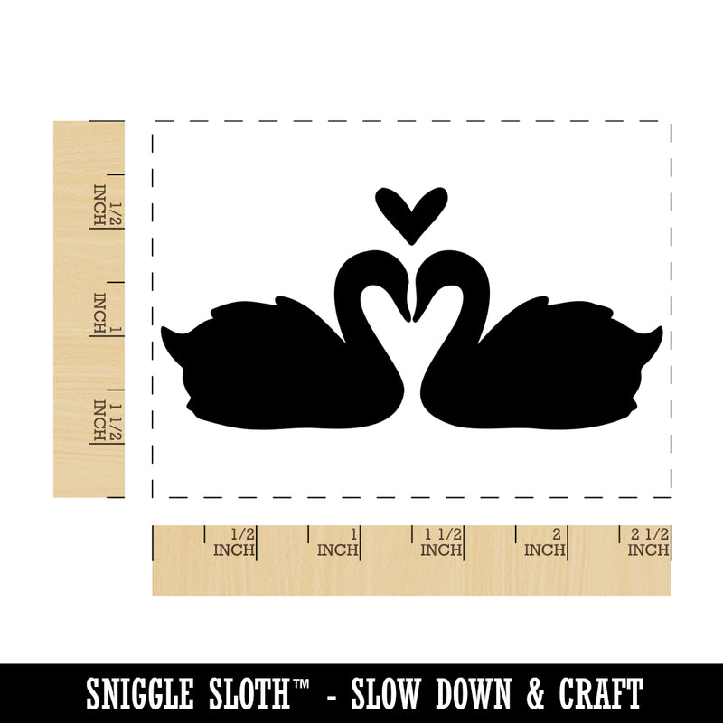 Two Mirrored Swans Silhouette Love Rectangle Rubber Stamp for Stamping Crafting