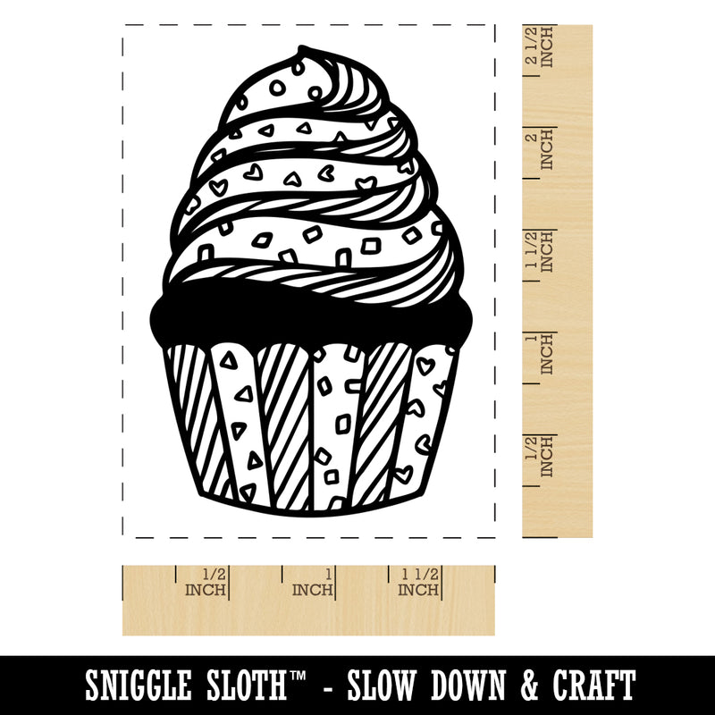 Cupcake Sprinkled with Patterns Rectangle Rubber Stamp for Stamping Crafting