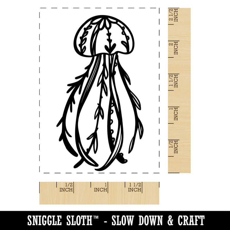 Floral Jellyfish Rectangle Rubber Stamp for Stamping Crafting