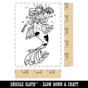 Asian Koi Mermaid in Japanese Kimono Rectangle Rubber Stamp for Stamping Crafting