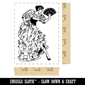 Beautiful Spanish Flamenco Dancer Woman in Dress Rectangle Rubber Stamp for Stamping Crafting