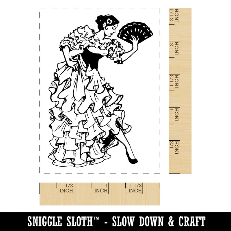 Beautiful Spanish Flamenco Dancer Woman in Dress Rectangle Rubber Stamp for Stamping Crafting