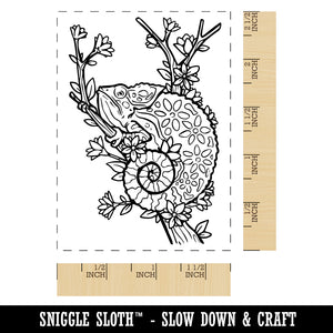 Camouflaged Chameleon Lizard Hiding in Flowers Rectangle Rubber Stamp for Stamping Crafting