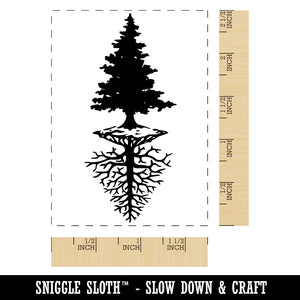 Elegant Evergreen Pine Tree with Reflected Roots Rectangle Rubber Stamp for Stamping Crafting
